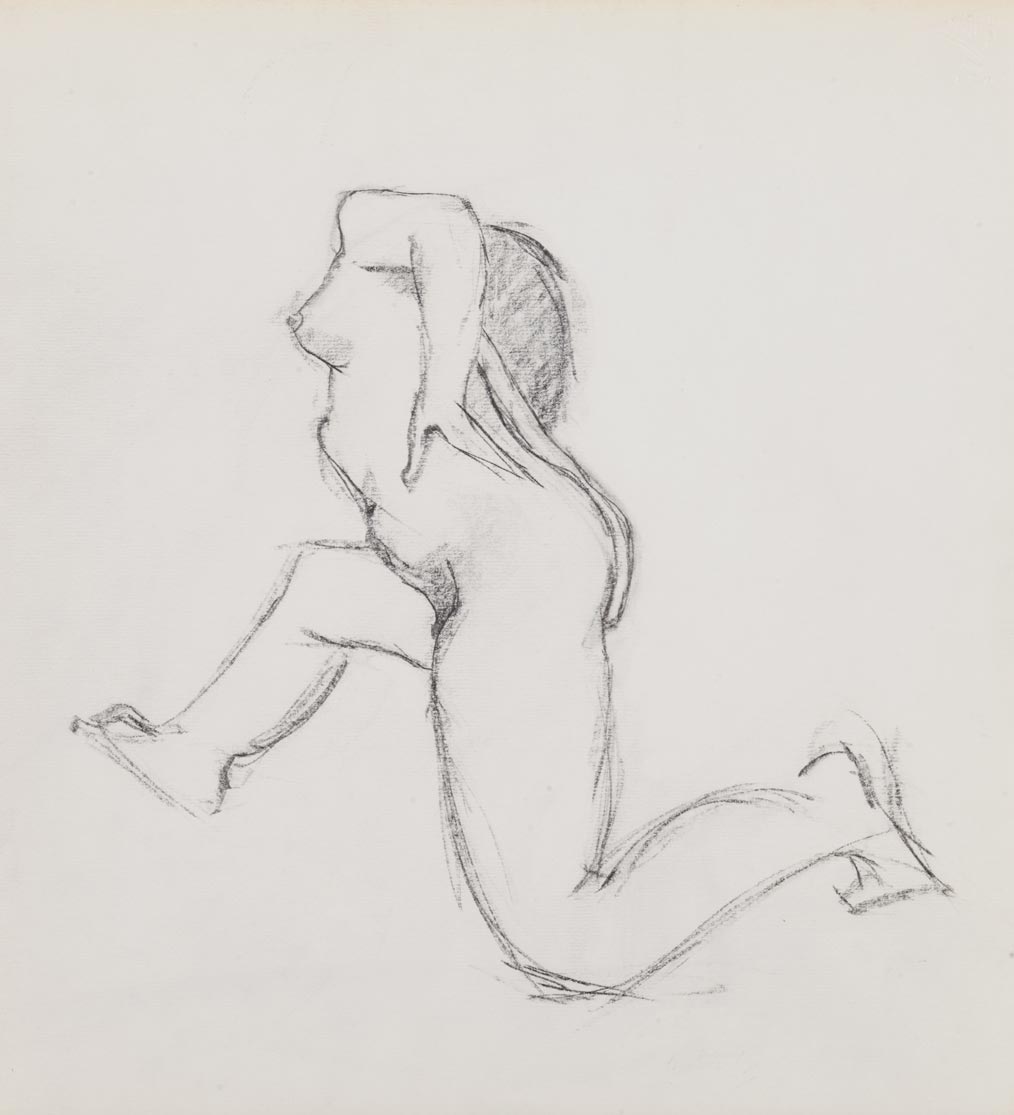 Croquis au crayon d'une femme nue.